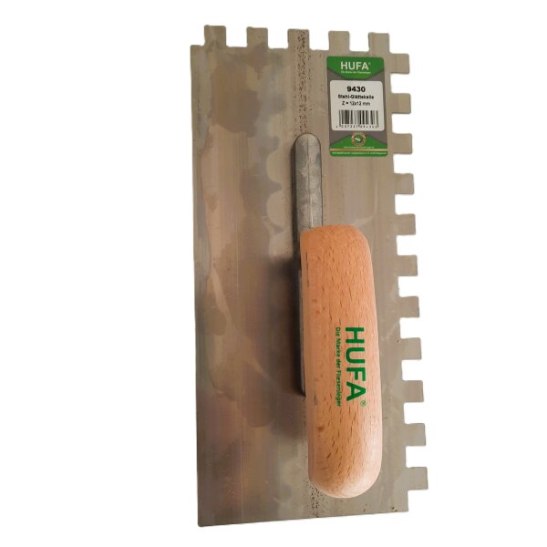 Hufa Glättekelle Stahl Holzgriff 280mm x 130mm 12x12mm gezahnt