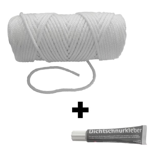Fiberglas Ofen Dichtschnur Ø 6mm x 1.5m + Hagos Kleber 17ml