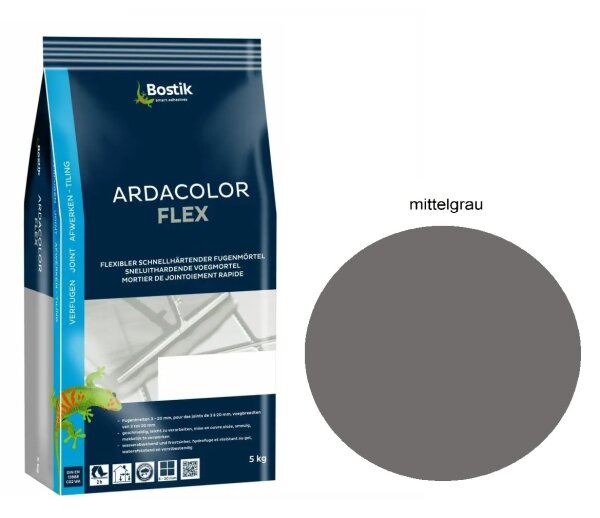 Bostik Ardacolor Flex Fuge Fliesen Fugenmörtel 5Kg mittelgrau