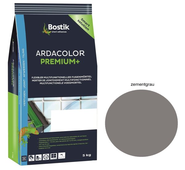 Bostik Ardacolor Premium Fuge plus Fliesen Naturstein Fugenmörtel 5Kg zementgrau