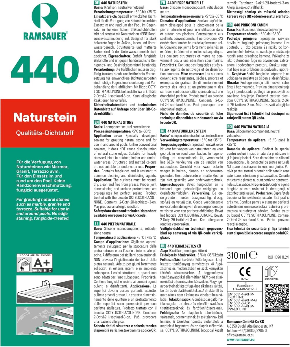 Ramsauer 440 Naturstein 1K Silicon Dichtstoff 310ml Kartusche anthrazit