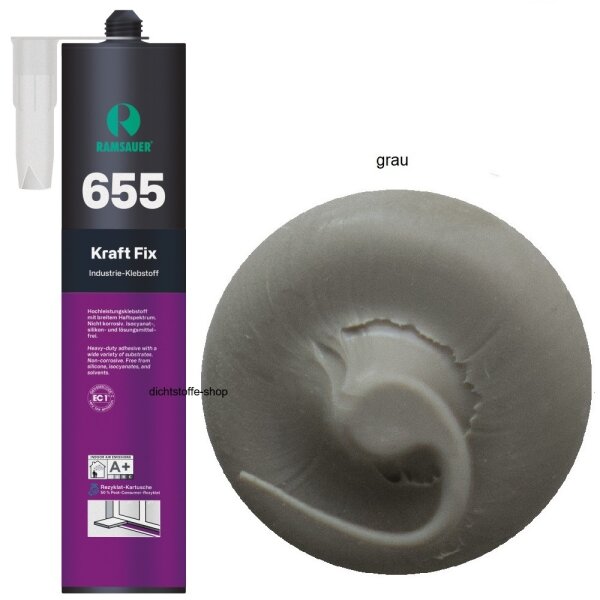 Ramsauer 655 Kraft Fix grau 1K Hybrid Klebstoff 450g/290ml Kartusche