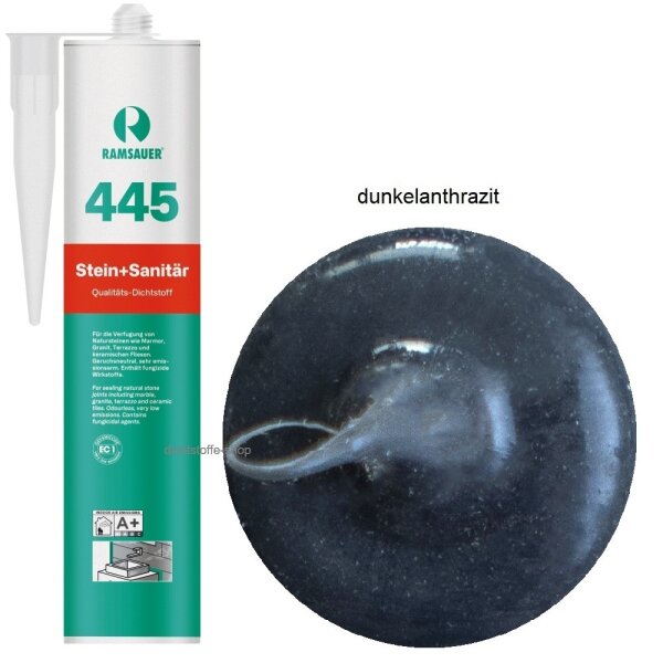 Ramsauer 445 Stein und Sanitär dunkel anthrazit 1K Silicon Dichtstoff 310ml Kartusche