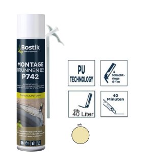 Bostik Montage Brunnen B2 P742 1K PU-Polyurethan Brunnenschaum 750ml Dose gelb