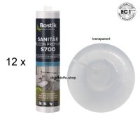 12 x Bostik S700 Sanitärsilicon Premium transparent 300ml Kartusche 1K Silikon Dichtstoff
