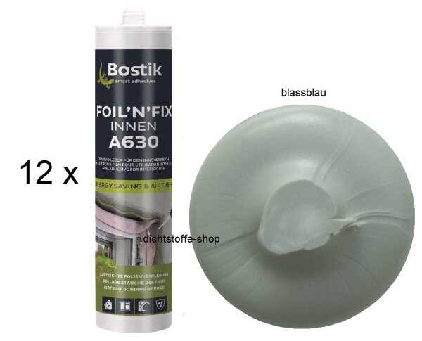 12 x Bostik A630 Foil N Fix Innen blassblau 1K Dispersionsklebstoff 315g Kartusche