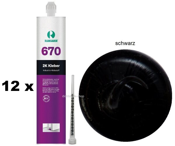 12 x Ramsauer 670 2K Silikon Klebstoff 340g Kartusche schwarz