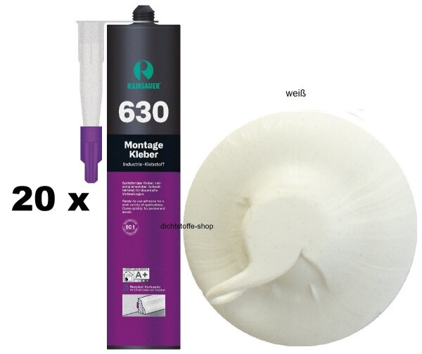 20 x Ramsauer 630 Montage Kleber weiß 1K Acryl Kleber Klebstoff 400g Kartusche