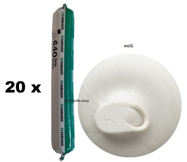 20 x Ramsauer 640 Dicht Kleber weiß 1K Hybrid Klebstoff 888g/600ml Beutel