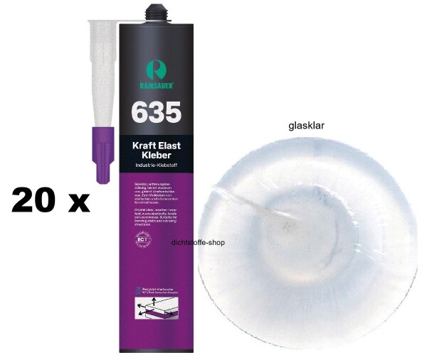 20 x Ramsauer 635 Kraft Elast Kleber glasklar 1K Hybrid Kleber 300g/290ml Kartusche