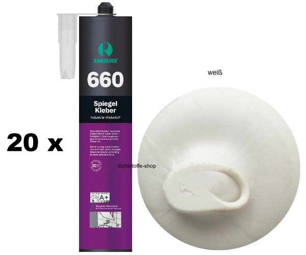20 x Ramsauer 660 Spiegel Kleber weiß 1K Hybrid Klebstoff 430g/290ml Kartusche