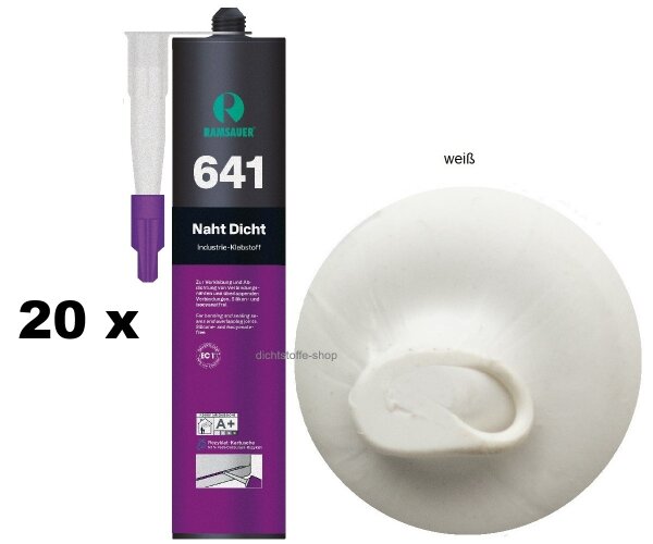 20 x Ramsauer 641 Naht Dicht weiß 1K Hybrid Klebstoff 450g/290ml Kartusche
