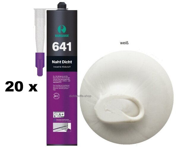 20 x Ramsauer 641 Naht Dicht weiß 1K Hybrid Klebstoff 474g/310ml Kartusche