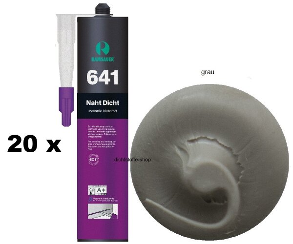 20 x Ramsauer 641 Naht Dicht grau 1K Hybrid Klebstoff 450g/290ml Kartusche