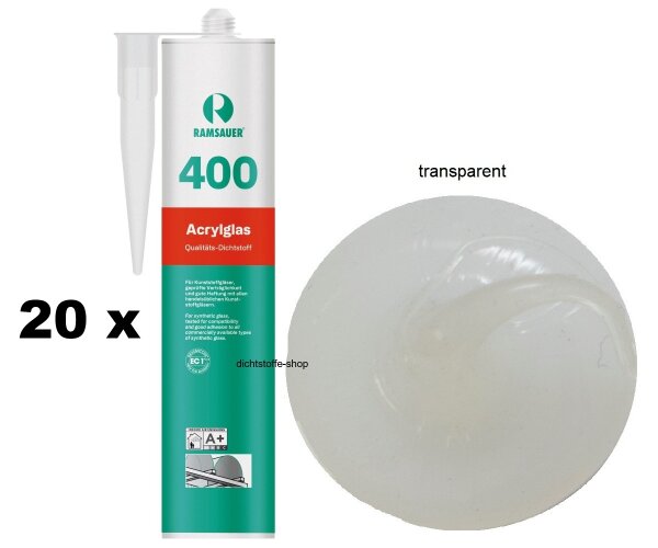 20 x Ramsauer 400 Acrylglas Silikon 1K Dichtstoff 310ml Kartusche transparent