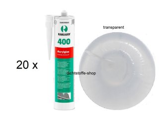 20 x Ramsauer 400 Acrylglas Silikon 1K Dichtstoff 310ml Kartusche transparent