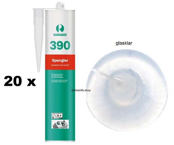 20 x Ramsauer 390 Spengler Acryl glasklar 1K Solvents Dichtstoff 310ml Kartusche