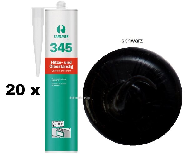 20 x Ramsauer 345 Hitze-ÖL Beständig Silikon 1K Dichtstoff 290ml Kartusche schwarz
