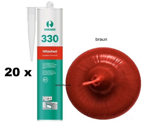 20 x Ramsauer 330 Hitzefest Silikon braun 1K Dichtstoff 310ml Kartusche