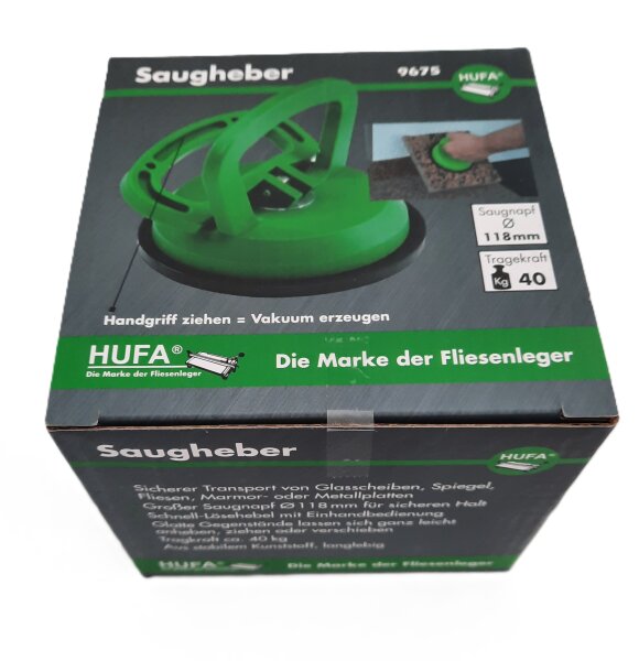 Hufa Fliesenleger Platten Saugheber 1-fach Kunststoff Ø 118mm 40kg