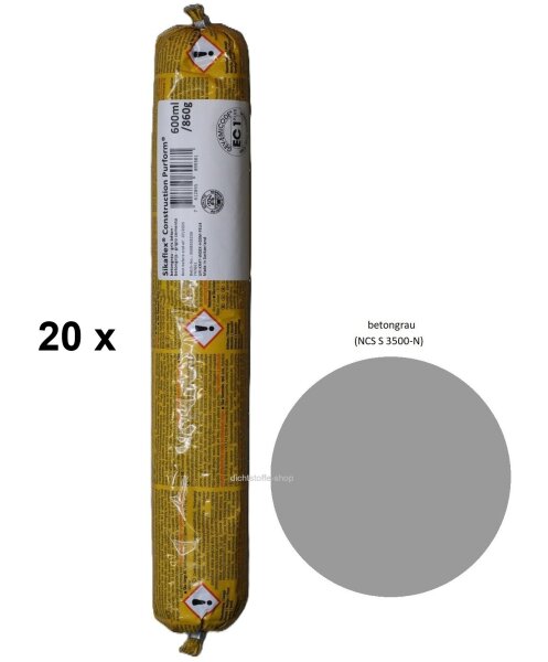 20 x Sikaflex Construction betongrau 1K Polyurethan Dichtstoff 600 ml Beutel