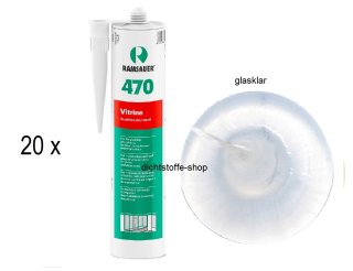 20 x Ramsauer 470 Vitrine 1K Silikon Dichtstoff 310ml Kartusche glasklar