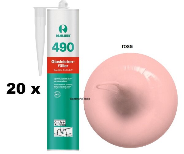 20 x Ramsauer 490 Glasleistenfüller rosa 1K Silikon Dichtstoff 310ml Kartusche