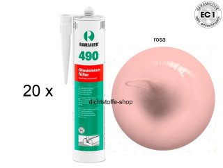 20 x Ramsauer 490 Glasleistenfüller rosa 1K Silikon Dichtstoff 310ml Kartusche