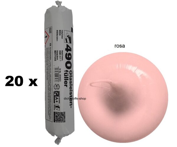 20 x Ramsauer 490 Glasleistenfüller rosa 1K Silikon Dichtstoff 400ml Beutel