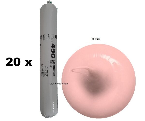 20 x Ramsauer 490 Glasleistenfüller rosa 1K Silikon Dichtstoff 600ml Beutel