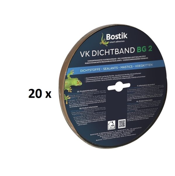 20 x Bostik Dichtband BG 2 Kompriband 15 x 3-15 6.0m Rolle 15x15mm schwarz