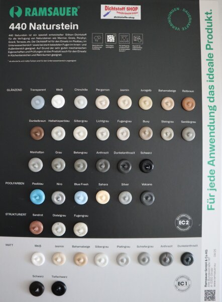 Ramsauer 440 Naturstein Silikon Dichtstoff Farbkarte-Tupfenkarte