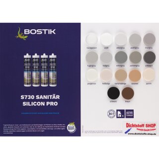 Bostik S730 Sanitär Silicon Pro Silikon Dichtstoff Farbkarte-Tupfenkarte