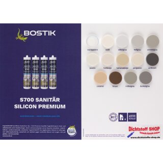 Bostik S700 Sanitärsilicon Premium Silikon Dichtstoff Farbkarte-Tupfenkarte