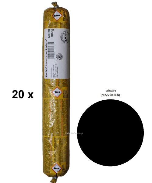 20 x Sikaflex Construction schwarz 1K Polyurethan Dichtstoff 600 ml Beutel