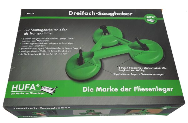Hufa Fliesenleger Platten Saugheber 3-fach Kunststoff Ø 112mm 100Kg