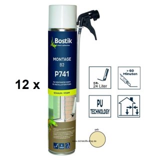 12 x Bostik Montage B2 P741 1K PU-Polyurethan Schaum 500ml Dose gelb