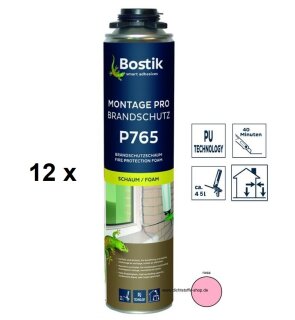 12 x Bostik Montage Pro Brandschutz B1 P765 1K PU-Polyurethan Schaum 750ml NBS Dose rosa