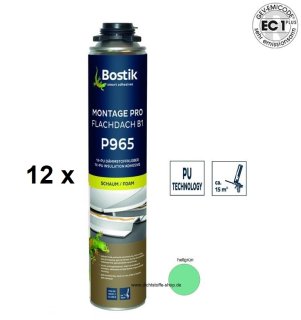 12 x Bostik Montage Pro Flachdach B1 P965 1K PU Schaum 800ml NBS Dose hellgrün