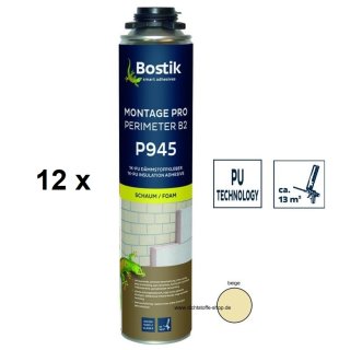 12 x Bostik Montage Pro Perimeter B2 P945 1K PU Schaum 750ml NBS Dose beige