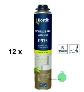 12 x Bostik Montage Pro WDVS B1 P975 1K PU Schaum 750ml NBS Dose hellgrün