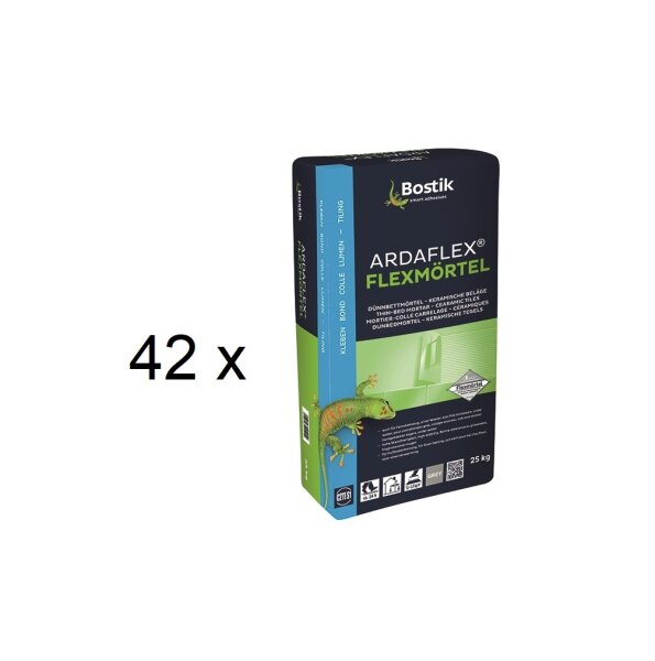 42 x Bostik Ardaflex Flexmörtel Flex Fliesenkleber Dünnbettmörtel 25kg Sack