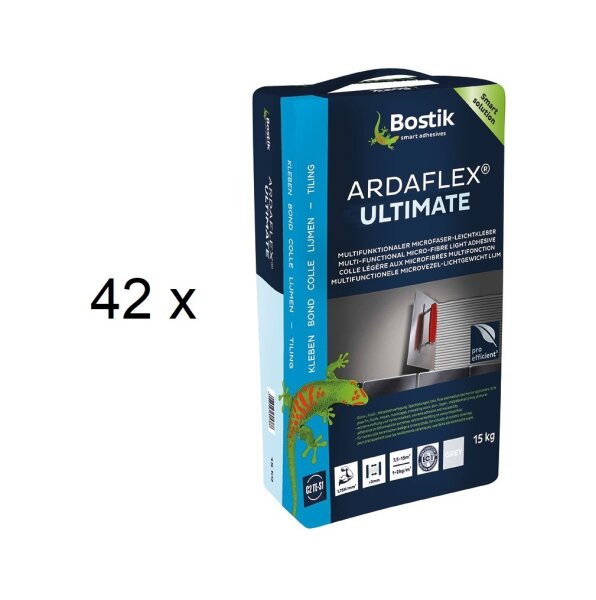 42 x Bostik Ardaflex Ultimate Microfaser Leicht Fliesenkleber-Dünnbettmörtel 15kg Sack