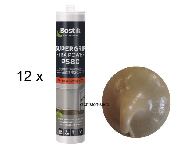 12 x Bostik P580 Supergrip Xtra Power beige PU Montage Klebstoff 290ml (435g) Kartusche