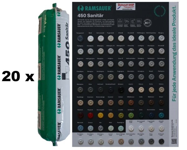 20 x Ramsauer 450 Sanitär 1K Silikon Dichtstoff 400ml Folienbeutel