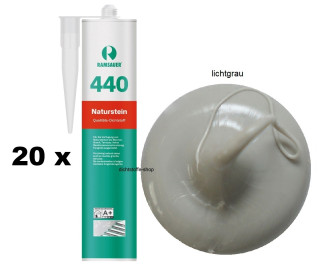 20 x Ramsauer 440 Naturstein 1K Silikon Dichtstoff 310ml Kartusche lichtgrau