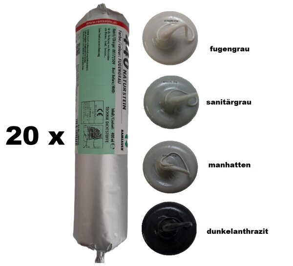 20 x Ramsauer 440 Naturstein 1K Silikon Dichtstoff 400ml Folienbeutel