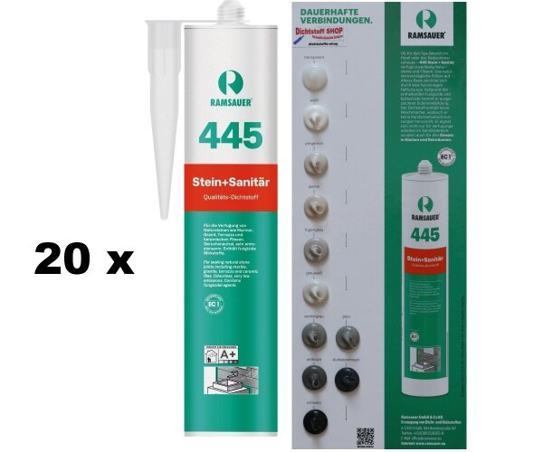 20 x Ramsauer 445 Stein und Sanitär 1K Silikon Dichtstoff 310ml Kartusche