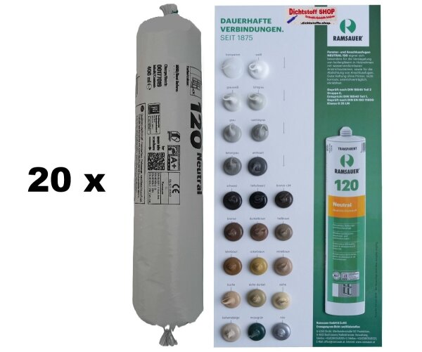 20 x Ramsauer 120 Neutral 1K Silikon Dichtstoff 400ml Folienbeutel