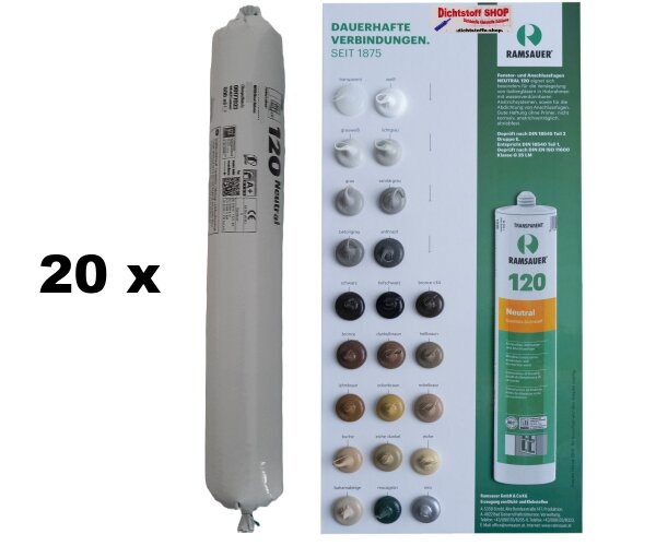 20 x Ramsauer 120 Neutral 1K Silikon Dichtstoff 600ml Folienbeutel